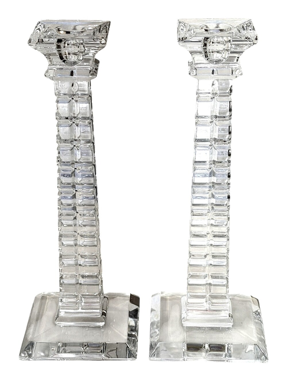 Mikasa Colosseum Lead Crystal Candlesticks Pair 10" Geometric Slovenia